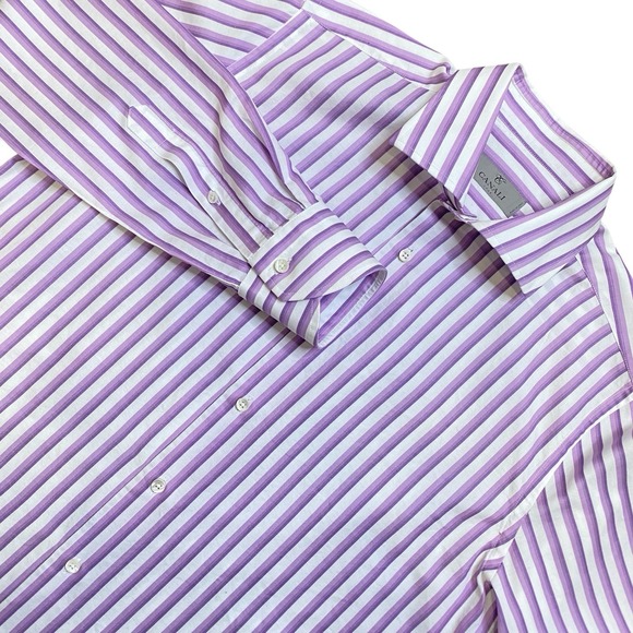 Canali Other - Canali  Dress Shirt Mens 39/15.5 Purple Stripe Button Up Long Sleeve Made Italy